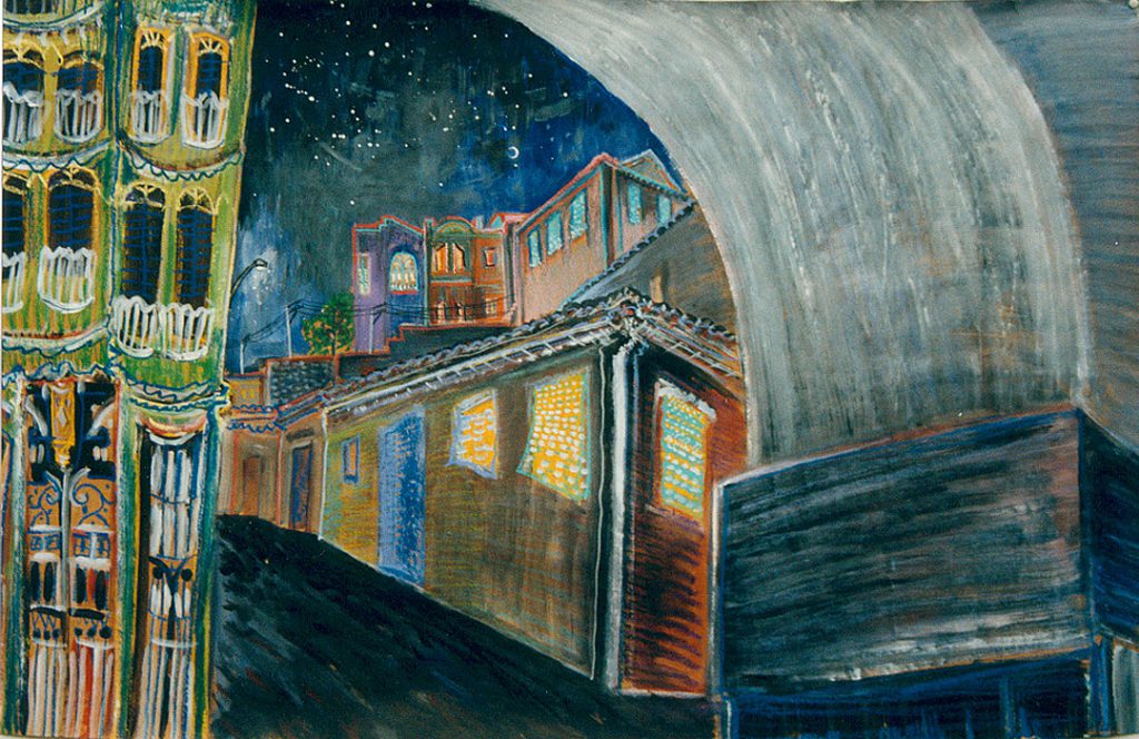 ST. TERESA EM NOITE LUNAR • TÉCNICA: ACRÍLICA, PASTE ÓLEO S PAPEL CRAFT • DIMENSÃO: 82 X 134 CM • ANO: 1997